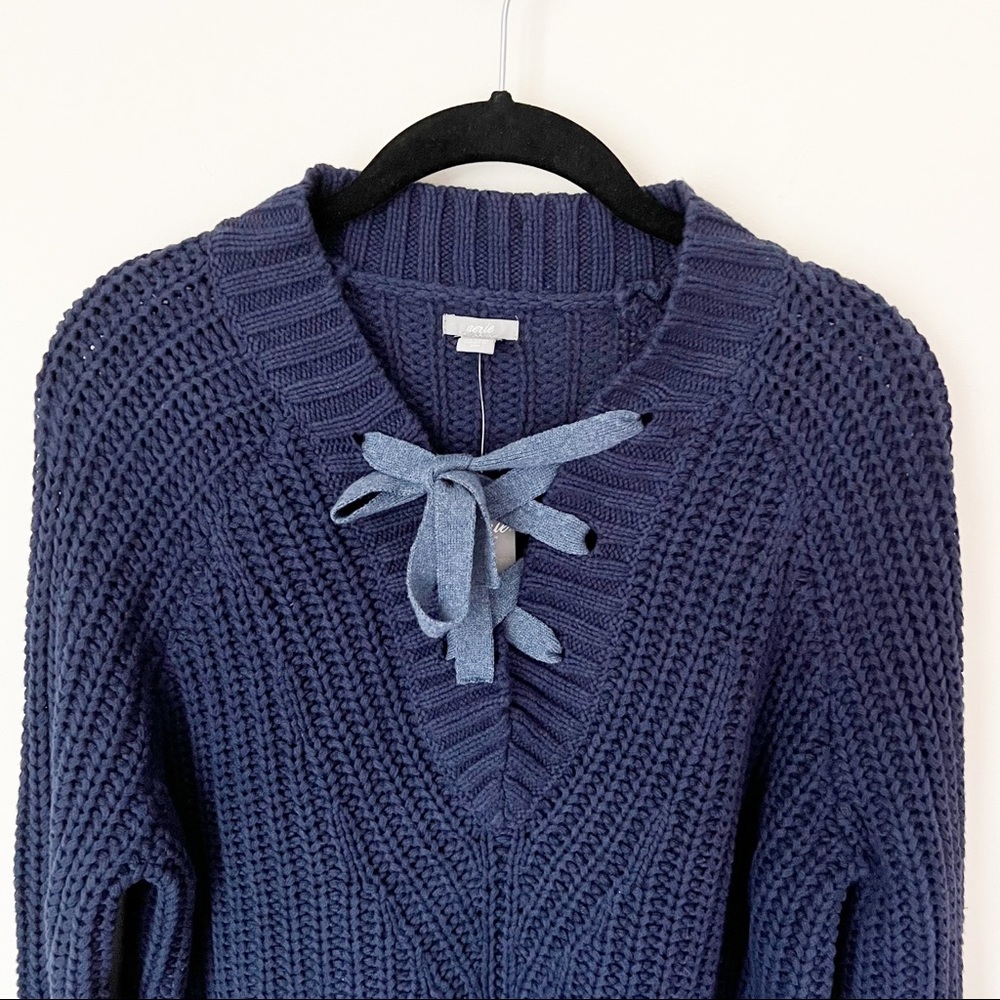 Aerie Chunky Lace Up Cable Knit Sweater Navy Blue XS NWT - Picture 2 of 7